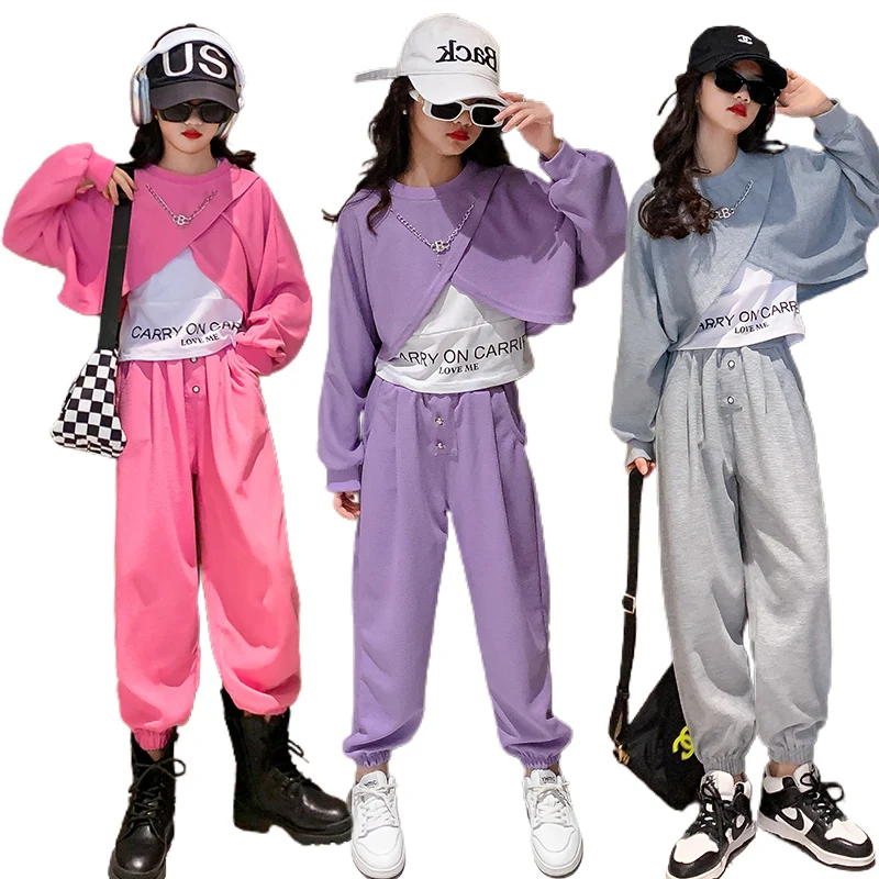 

Sweatshirts Suits for Young Girls 2022 Autumn Two Piece Children's Sets Big Girls Pullover Casual Outfits Kids Sport Trousers