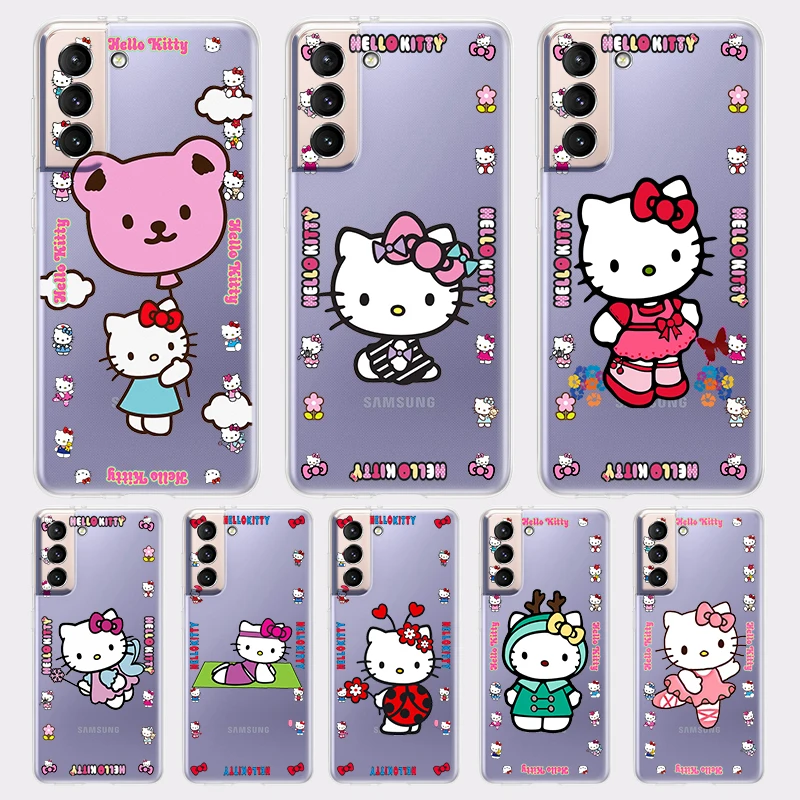 Мягкий прозрачный чехол из ТПУ с рисунком Hello Kitty Love для Samsung Galaxy S22 S21 S20 Ultra Plus Pro S10 S9