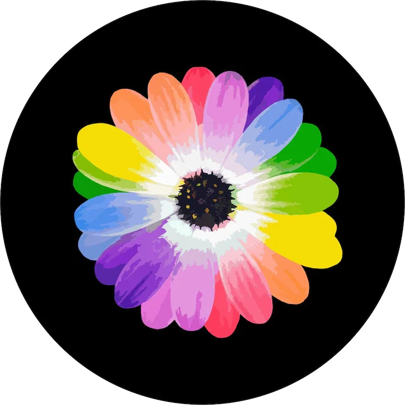 

Чехол для запасной шины Rainbow Daisy Flower для любого автомобиля, марки, модели и размера-Jeep, RV, дорожного трейлера, кемпера и многого другого