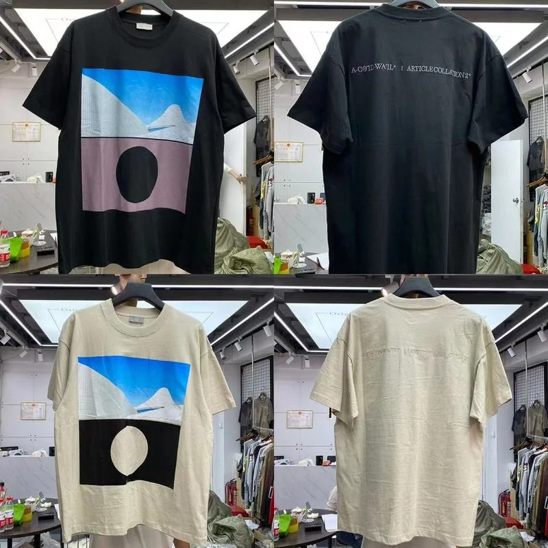 

Snow Mountain Landscape Printed Back Embroidered Small Letters Men Women Casual ACW A Cold Wall T-Shirts