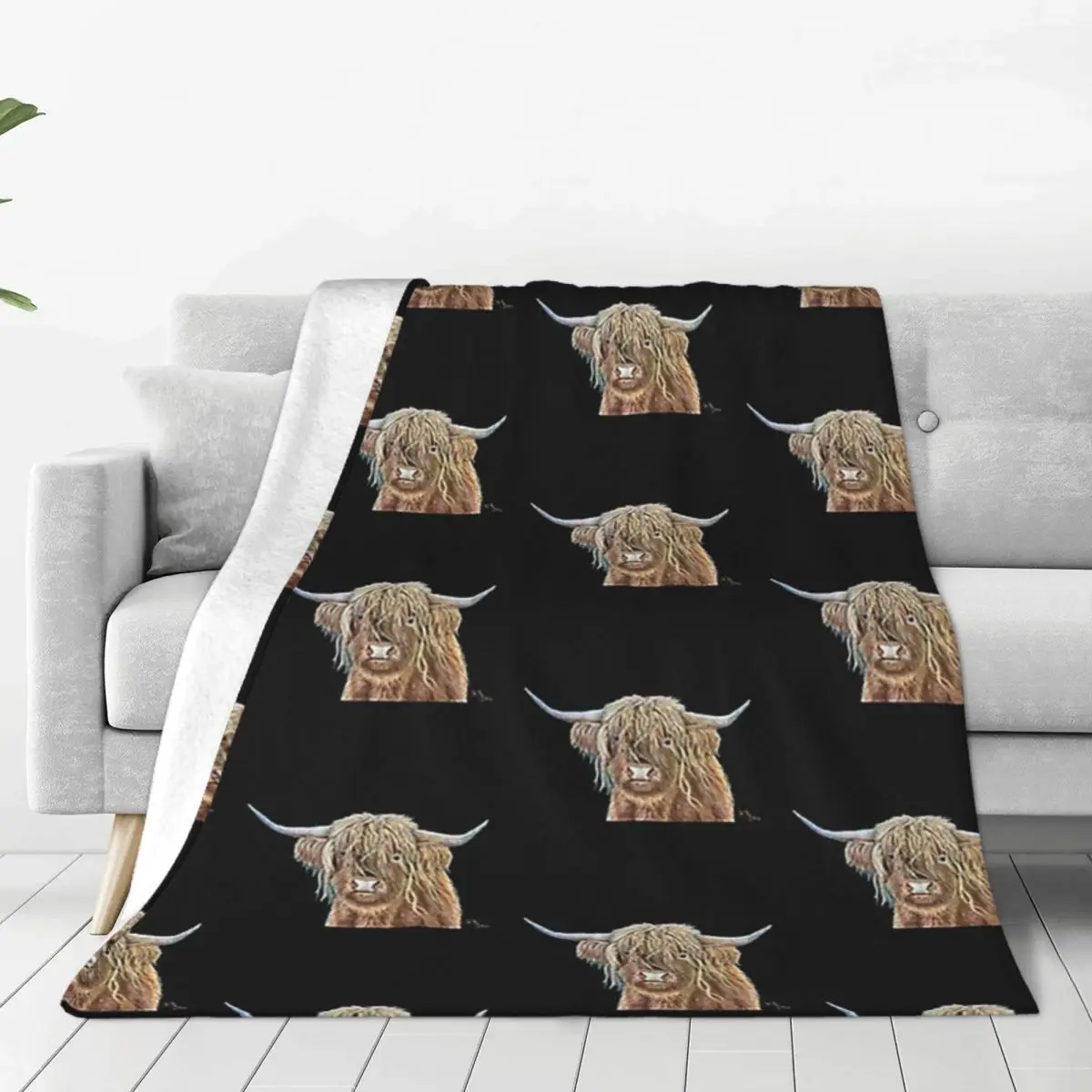 

Highland Cow Scotland Blankets Fleece Print Cute Animal Multi-function Soft Throw Blankets for Sofa Office Bedding Throws