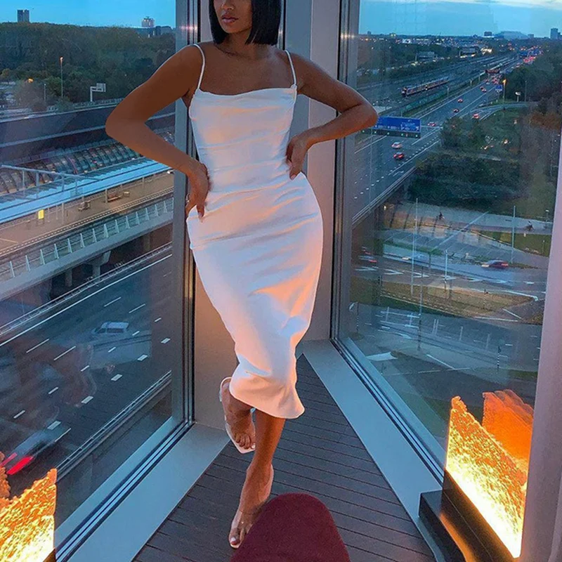 

Women's Camisole Temperament Commuting Repair Solid Color Long Skirt White