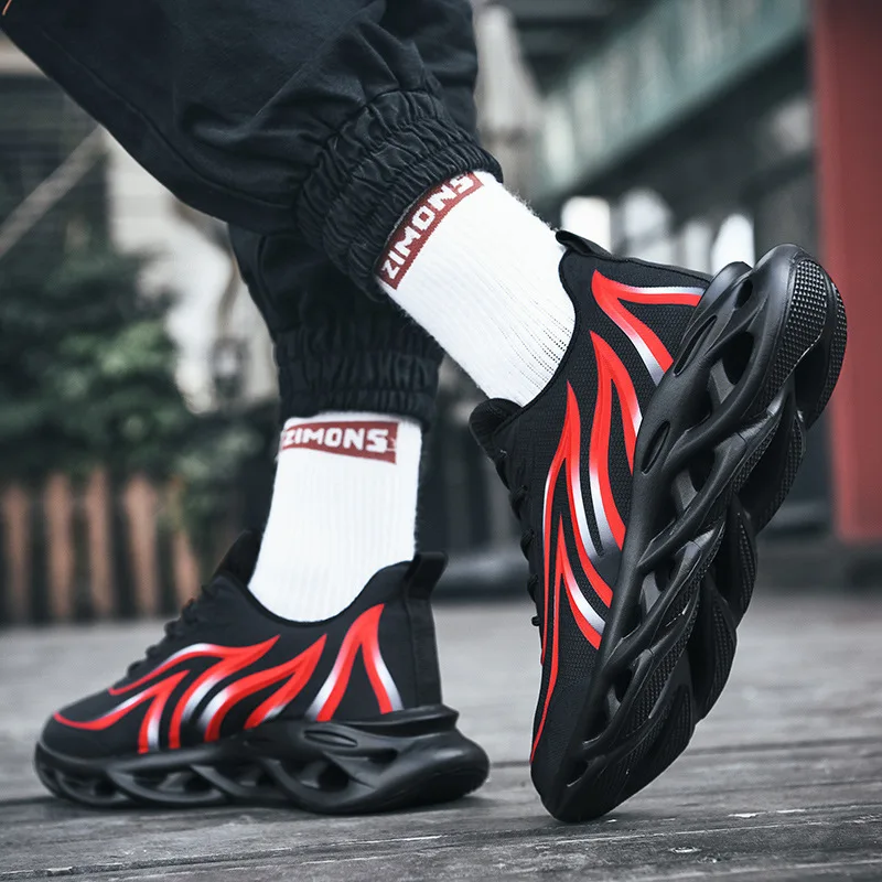 Cheap Hot Sale Mesh Red Running Shoes Men Breathable Light Sport Shoes for Man Non-slip Print Men's Chunky Sneakers Big Size 46