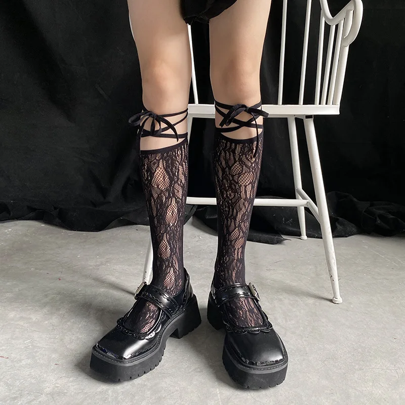 Lolita Split Toe Socks Strappy Fishnet Stockings Ins Tide Cool Girl JK Knee Socks Japanese Lolita Jk Long Socks Knee High Socks