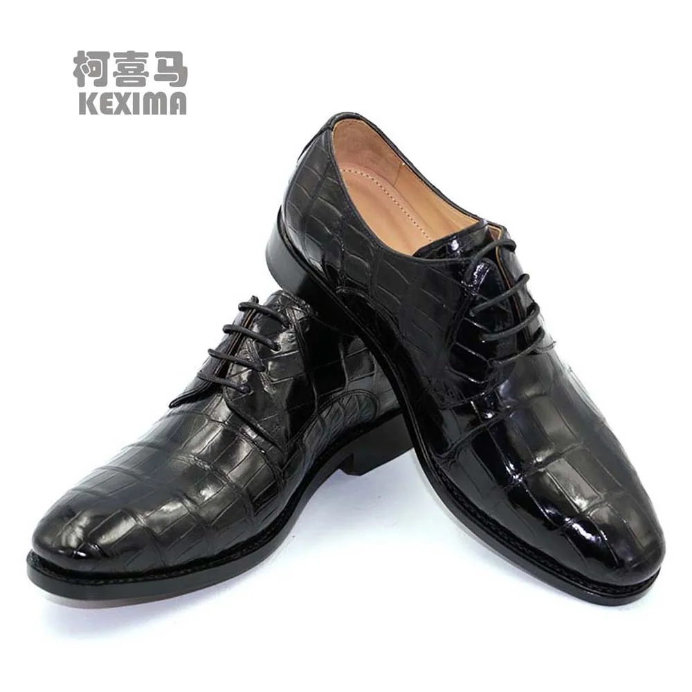 

hulangzhishi new Pure manual crocodile Men dress shoes crocodile Leather shoes lace-up business male formal shoes