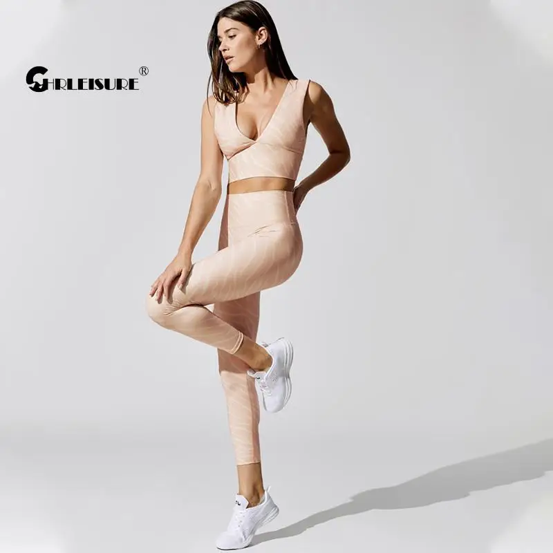 CHRLEISURE сексуальный женский костюм для йоги с v-образным вырезом топ леггинсы