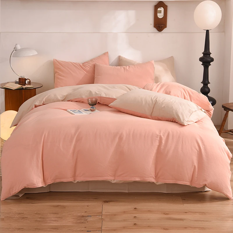 

100% Cotton Washed Skin-friendly Bedding Brushed Breathable Duvet Cover Set Pillowcases Solid Color Twin Full Single Double King