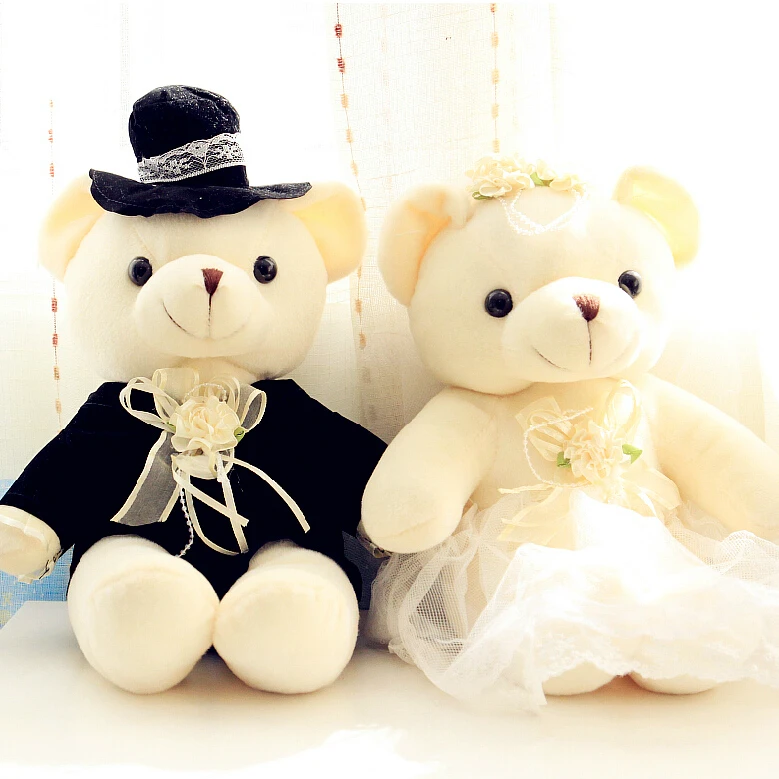 

Hot Sale ! 2pcs/lot 20cm Couple Bear Wedding Teddy Bear Romantic Plush Doll Toys Wedding Christmas Gift Bride & Groom For Lovers