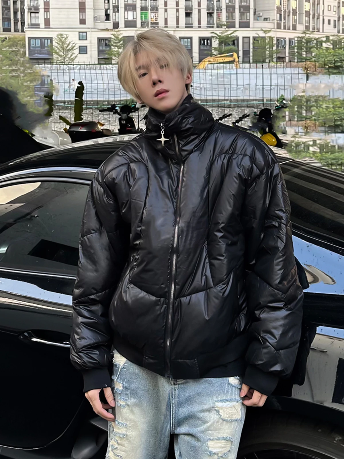 Black American Stand Collar down Coat Men's Cleanfit Winter Trendy Brand Design Short Ruan Handsome Cotton-Padded