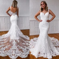 lace mermaid wedding dresses 2022 bride gown court train covered buttons custom made plus size robe de mari%c3%a9e