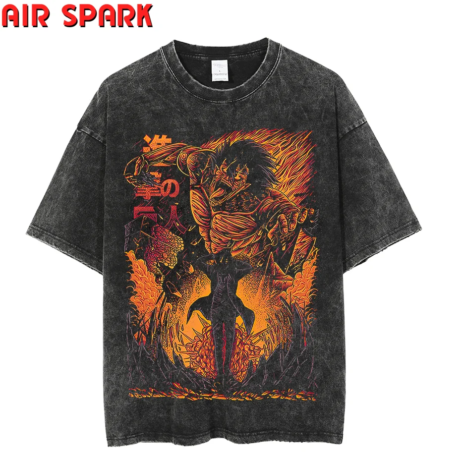 

Винтажные Промытые футболки, аниме футболка в стиле Харадзюку, футболка оверсайз, хлопковая модная уличная одежда, топ унисекс