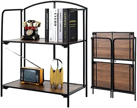 Assembly Folding Bookshelf, 4 Tier Gold Bookshelf, Metal Book Shelf for Storage, Folding Bookcase for Office Organization and St