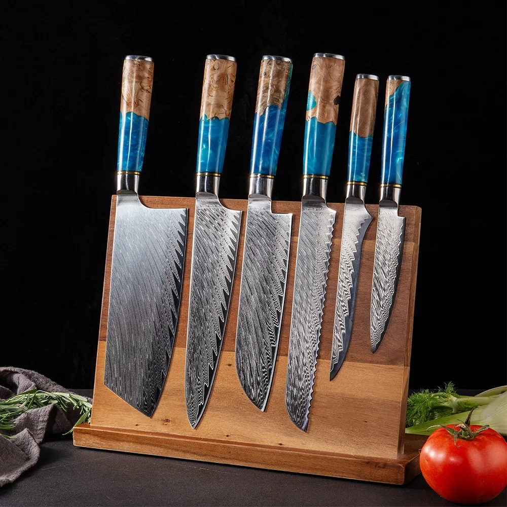 

VG10 Steel Damascus Sharp Kitchen Chef Knife Red Samurai Series 9 Inch Kiritsuke Knife AUS-10 67 Layer Colorful Resin Handle
