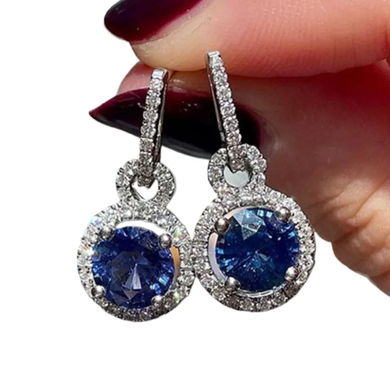 Новые женские серьги из меди роскошный сапфировый синий циркон длинные