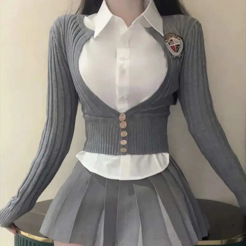 Юбка короткая серая тонкая мини-юбка униформа корейская модная юбка для девочек