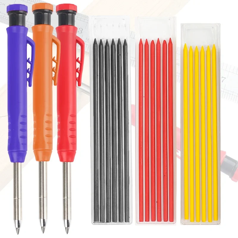 

New Solid Carpenter Pencil Set Woodworking Tools Mechanical Pencil 3 Colors Refill Construction Tools Carpentry Marking Scriber