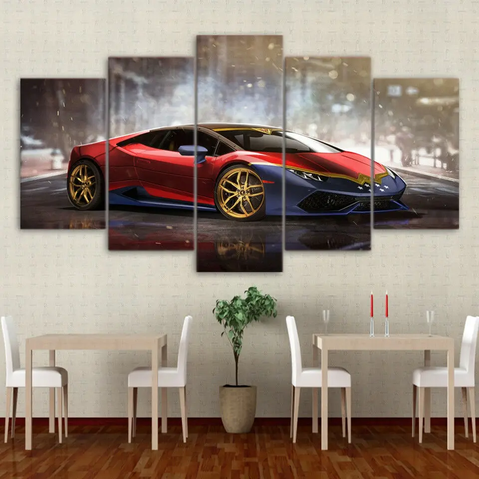 Lamborghini Huracan Supercar Wonder Woman 5 панелей холст печать на стене художественный постер HD