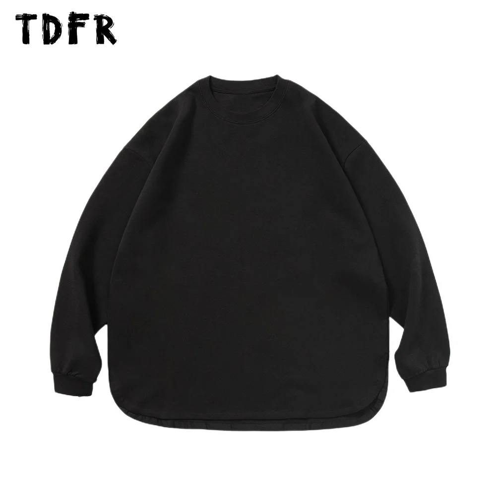 

Solid Color Long Sleeve T-shirt Mens Autumn Casual Loose Crew Neck Long Sleeve Split-Hem Cotton Tee Men