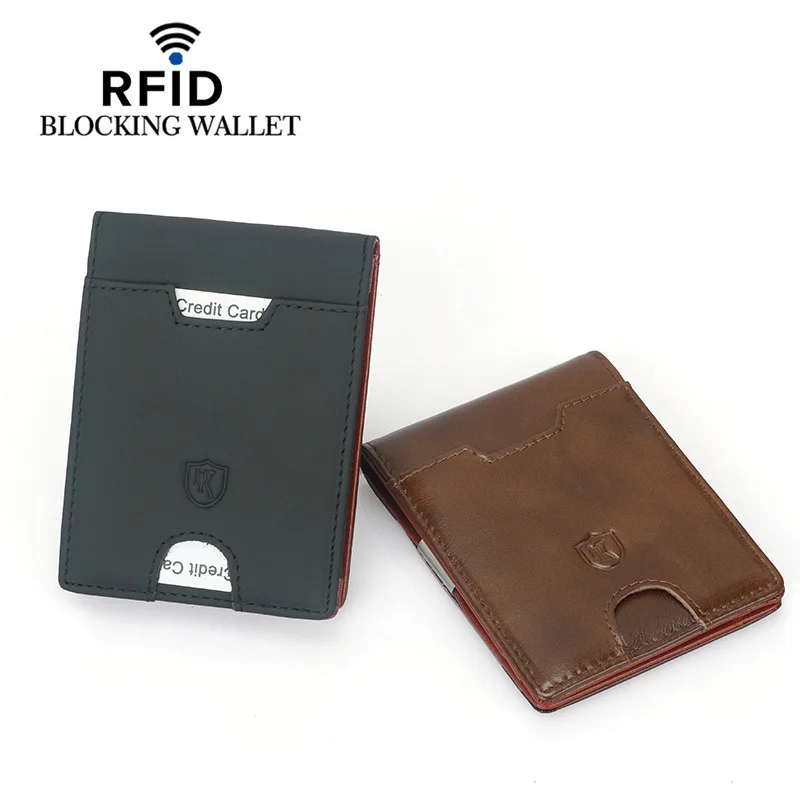 Money Clip Wallet Mens Front Pocket Slim RFID Blocking Credit Card Holder Mini Bifold Genuine Leather