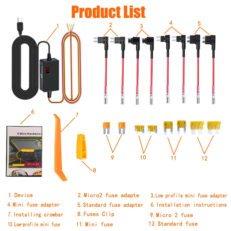 

Для 70mai Type C USB 12 В 24 В до 5 В Комплект жестких проводов видеорегистратора Защита от низкого напряжения ДЛЯ 70mai A810 X200 Omni X800 M500 m310