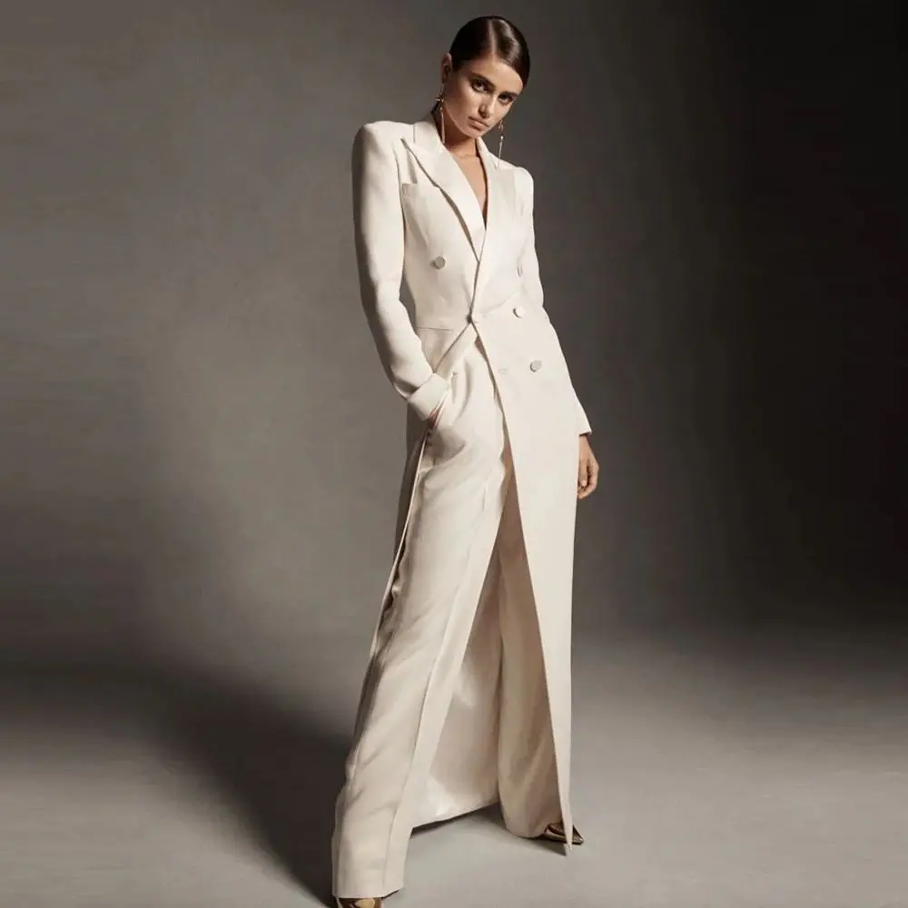 

Женский костюм из двух предметов, официальный модный Блейзер, длинный пиджак, облегающие брюки, двубортный пиджак с лацканами, индивидуальный пошив, 2023