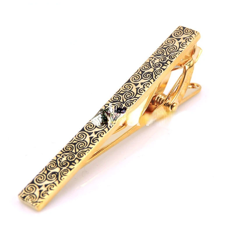 

High Quality Brass Gold Plated Hand Carved Polished Rose Tie Clip Men's Business Wedding Neckline Clip
