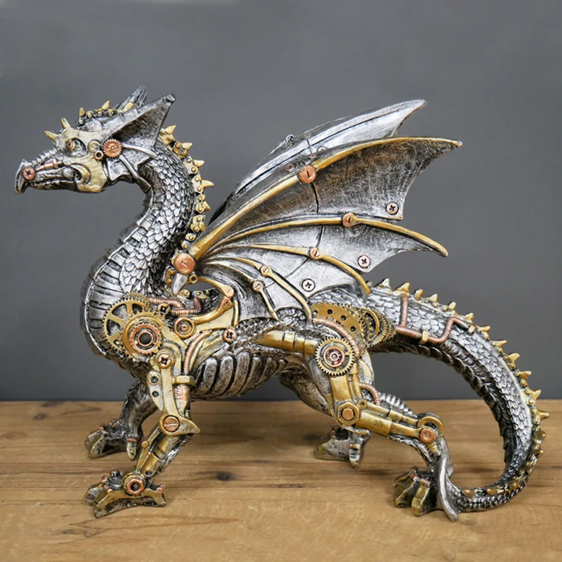 

Steampunk Mechanical Dragon Home Decor Resin Wolf Elephant Statue Figurine Office Desktop Ornaments Study Window Home Decoration