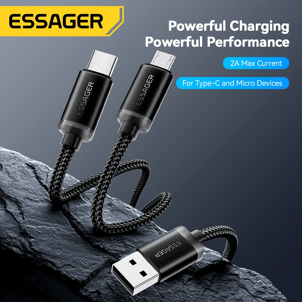 Кабель зарядный Essager 2 в 1 USB Type-C с поддержкой быстрой зарядки