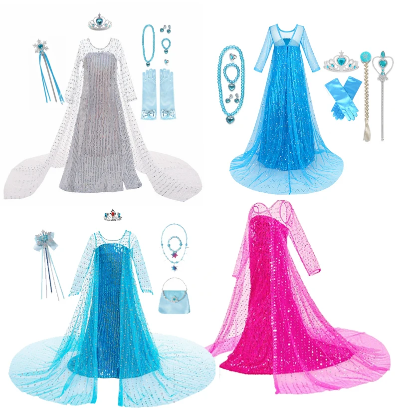 

Frozen Girls Princess Blue Elsa Sequined Deluxe Cosplay Costume Fancy Party Dress Role-play Carnival Kids Halloween Outfits