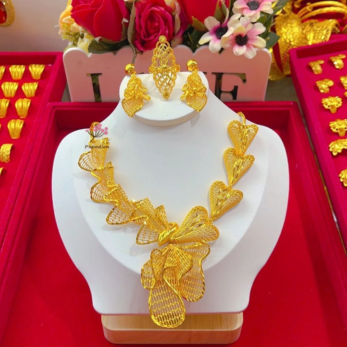 Дубай 24K позолоченные ювелирные изделия свадебное ожерелье кольцо женские