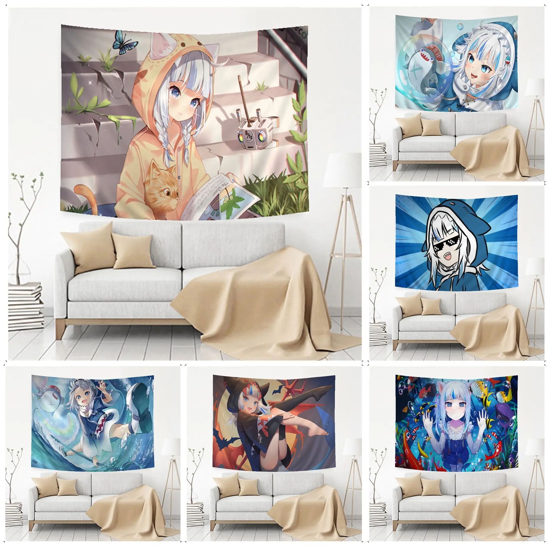 

Gawr Gura Cartoon Tapestry Cheap Hippie Wall Hanging Bohemian Wall Tapestries Mandala Decor Blanket