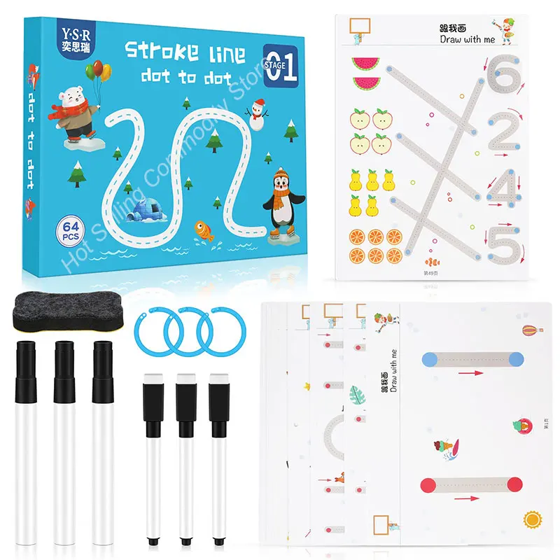 

Magical Tracing Workbook Reusable Concentration Training Workbook Toddler Learning Activities Kit with Erasable Pen and Eraser