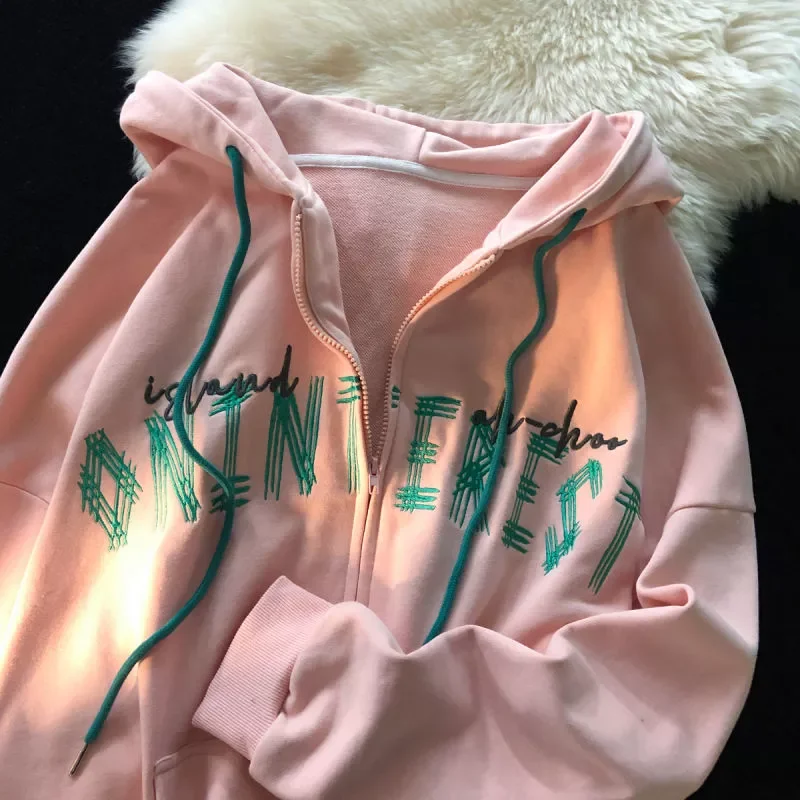 

NEW 2023 letter embroidered hoodie women's trend couple loose fashion popular cardigan top hoodies women bulk items wholesal