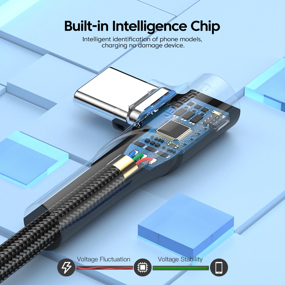Кабель зарядный Essager USB Type-C 90 градусов 3 А |