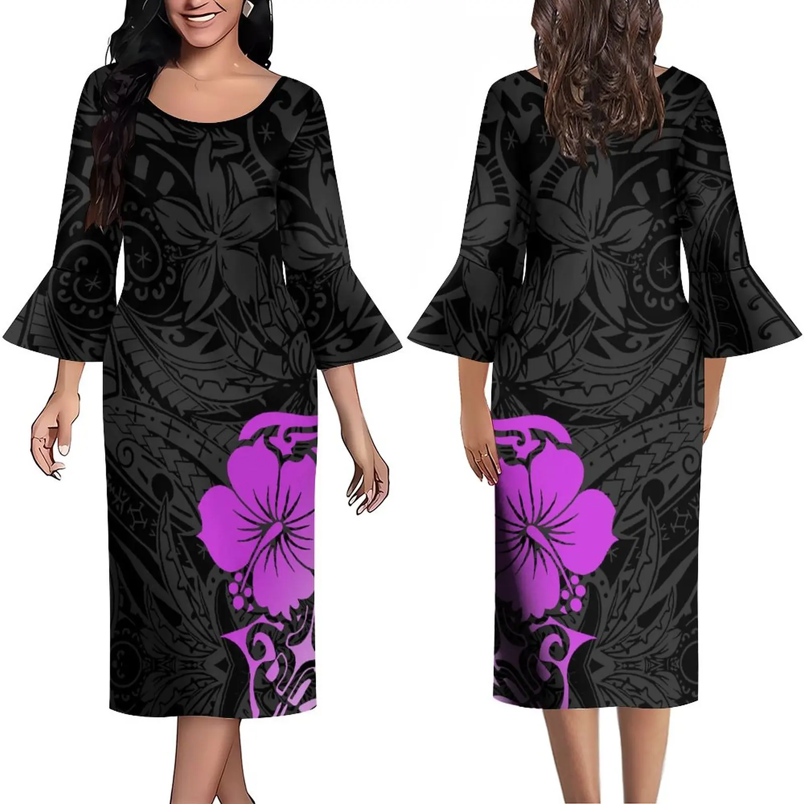 Женское платье с оборками на манжетах удобное винтажное принтом в этническом