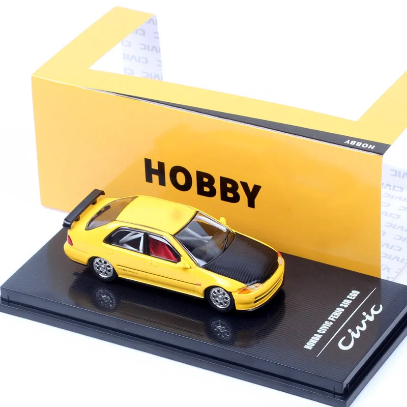 Фото Масштаб 1/64 Honda Civic Ferio Sir EG9 JDM, модель гоночного автомобиля, литье под давлением и игрушечный транспорт, коллекционные предметы для хобби, желтый сувенир №2