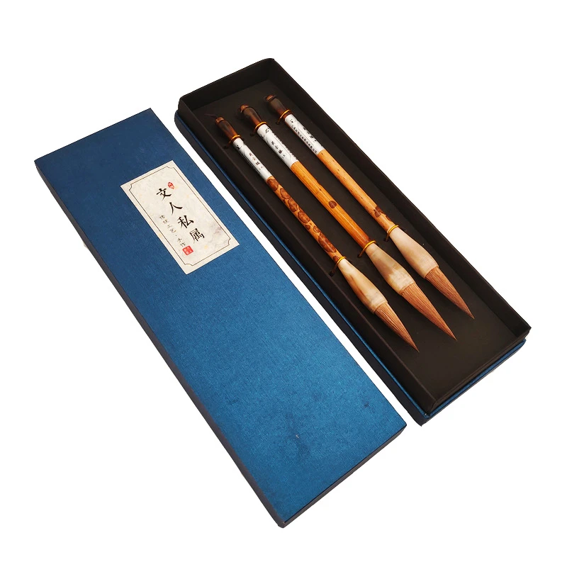 Luxury Gold Fox Hair Brush Professional Works Level Ox Horn Xiangfei Bamboo Brush Pen Chinese Calligraphy Brush Set Caligraphy