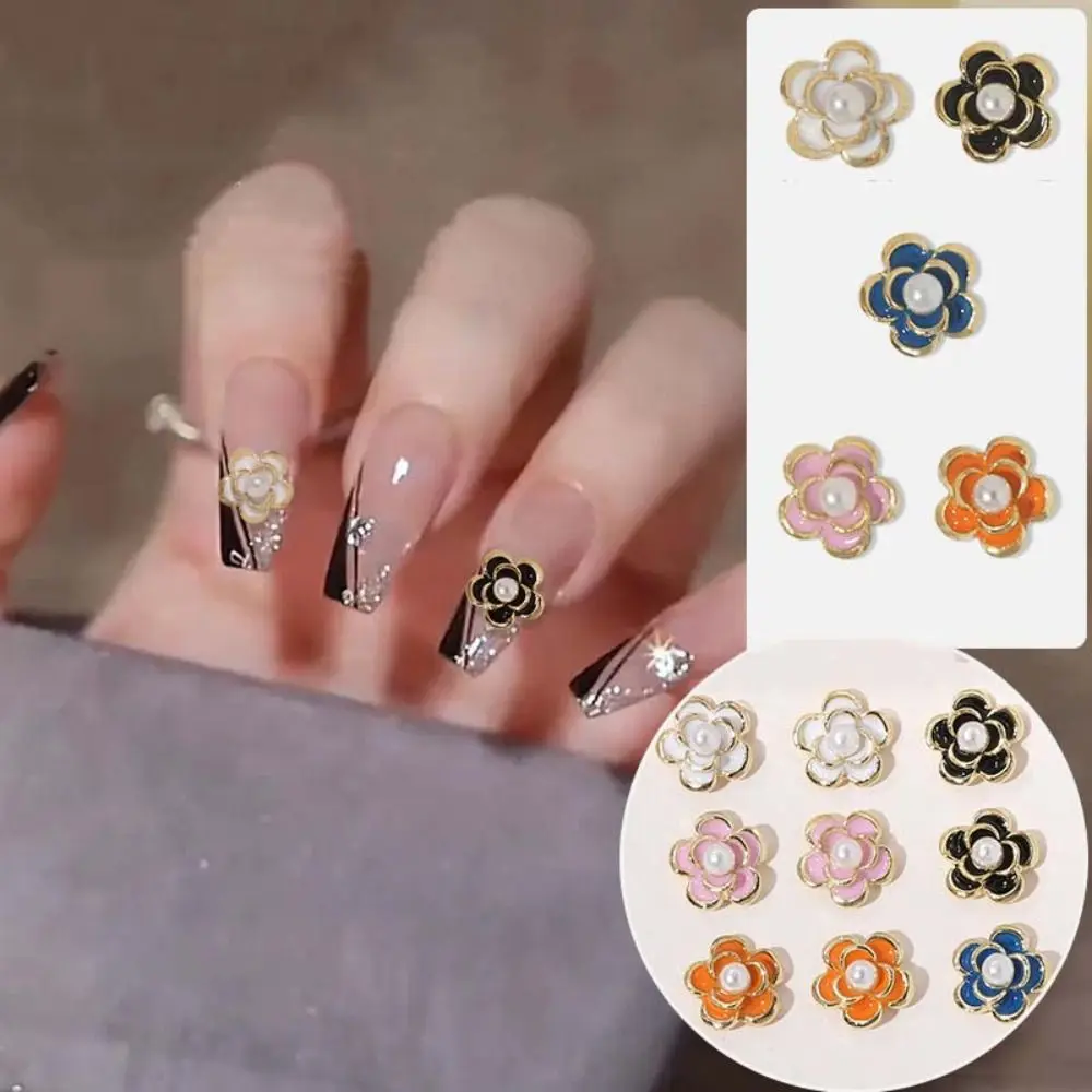 

10Pcs Camellia Pearl Rose Alloy Nail Art Decorations Nail Jewelry Ornaments Flowers Nail Drills Fashion DIY Manicure Accessories