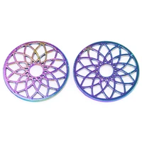 10pcslot rainbow color round hollow flower multiple lotus water lily pendant metal alloy charms for earring making supplie