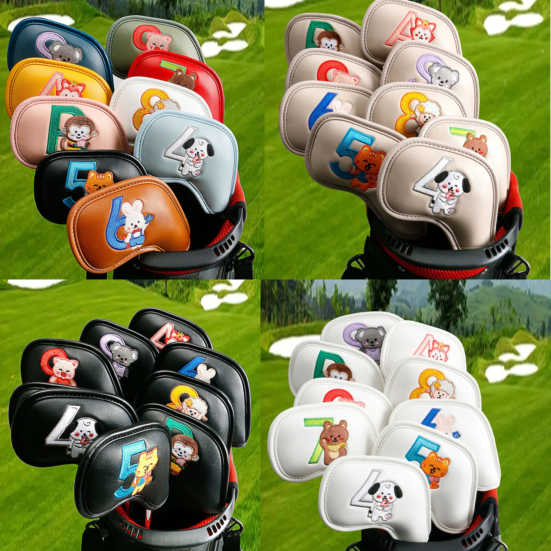 New Cute Cartoon Golf Club Cover PU Iron Cover 9-pack Universal Multi color Club Head Cover