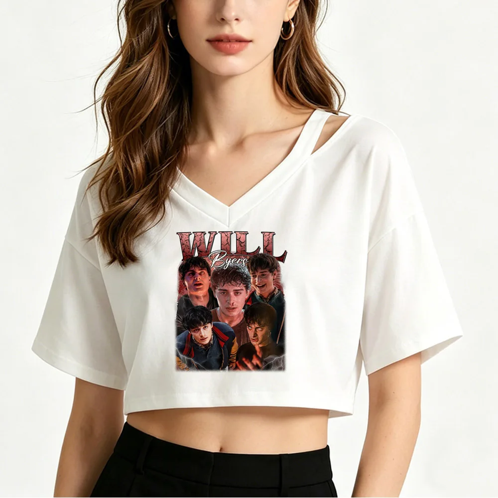 Фото Женский укороченный топ Will Byers, японская распродажа, Harajuku, Y2K, альтернативная футболка, стиль 2000-х, Y2K, готика, cutecore №1