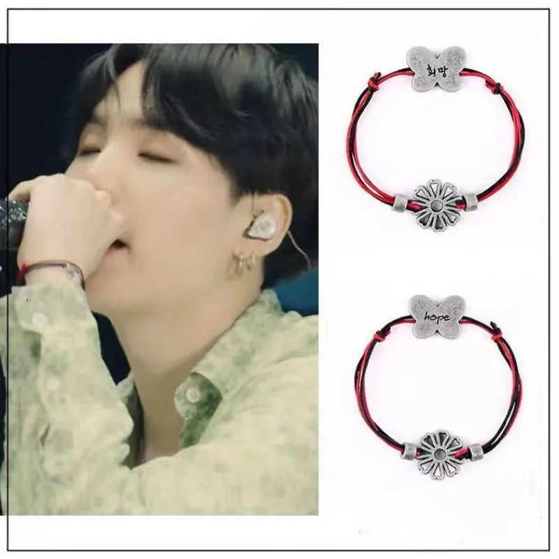 

2023 Korean New SUGA Same Hope Butterfly Flower Bracelet Fashion Trend Men and Women Jewelry Accessories Gift