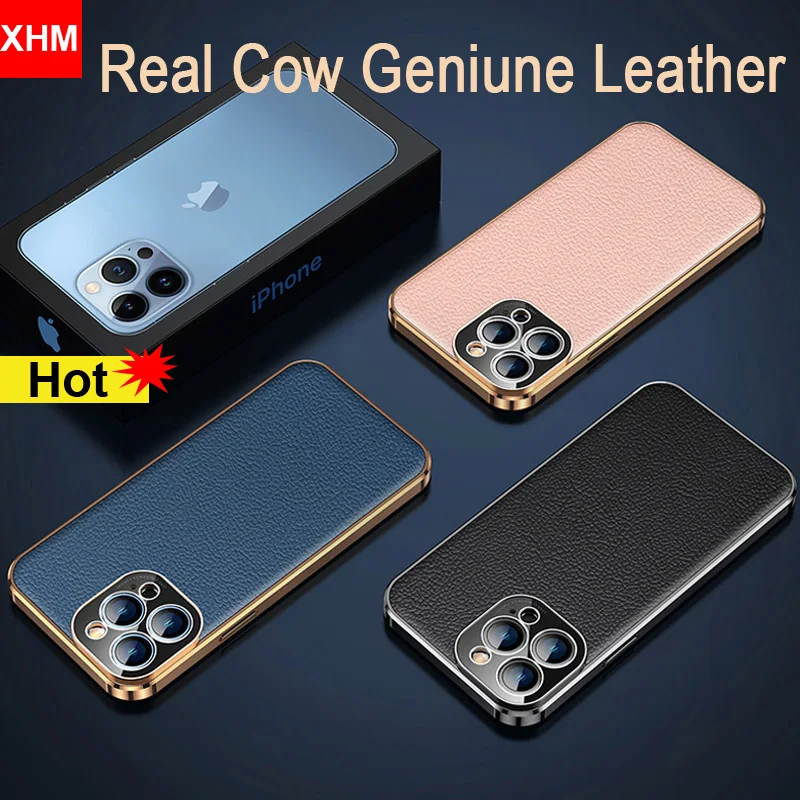 

Real Cow Geniune Leather Case For iPhone 14 13 Pro Max Plus Corium Bumper Cover For iPhone 14 Pro Max 13 12 Mini Case