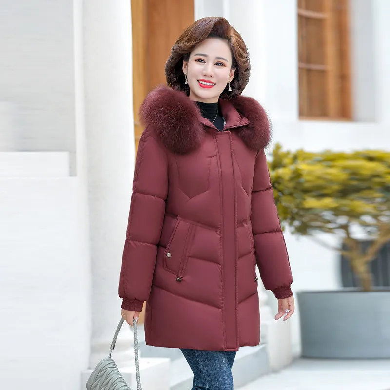 Mother Winter Clothes 2022 New Down Cotton Jacket Middle-Aged Elderly Women Medium Long Coat Velvet Thicken Wadded Parkas 5XL enlarge
