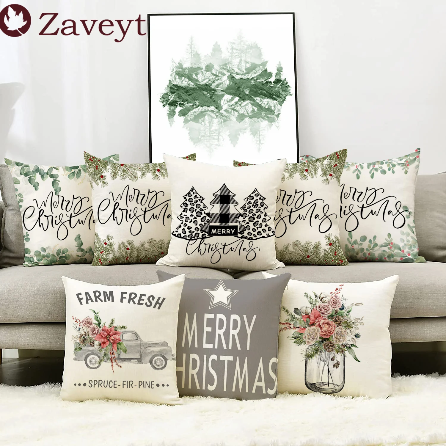 

Grey Christmas Tree Pillowcase Linen Farmhouse Navidad Throw Cushion Pillow Cover 2023 New Year Winter Home Holiday Decoration