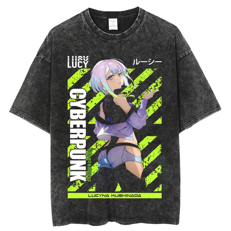 

Cyberpunk Edgerunners Tshirt Anime Comfortable Harajuku Streetwear Men Women Washed T Shirt Anime Casual Short Sleeve T-shirts