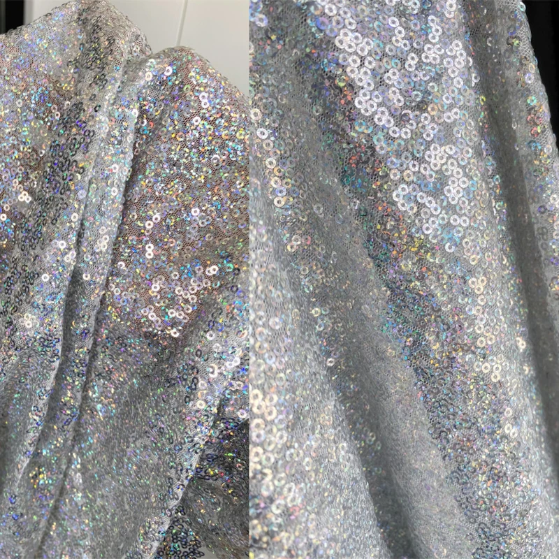 

Цветная Серебристая блестящая ткань с бисером, вышивка для платья, сценических костюмов, одежды, оптовая продажа, ткань для шитья своими руками