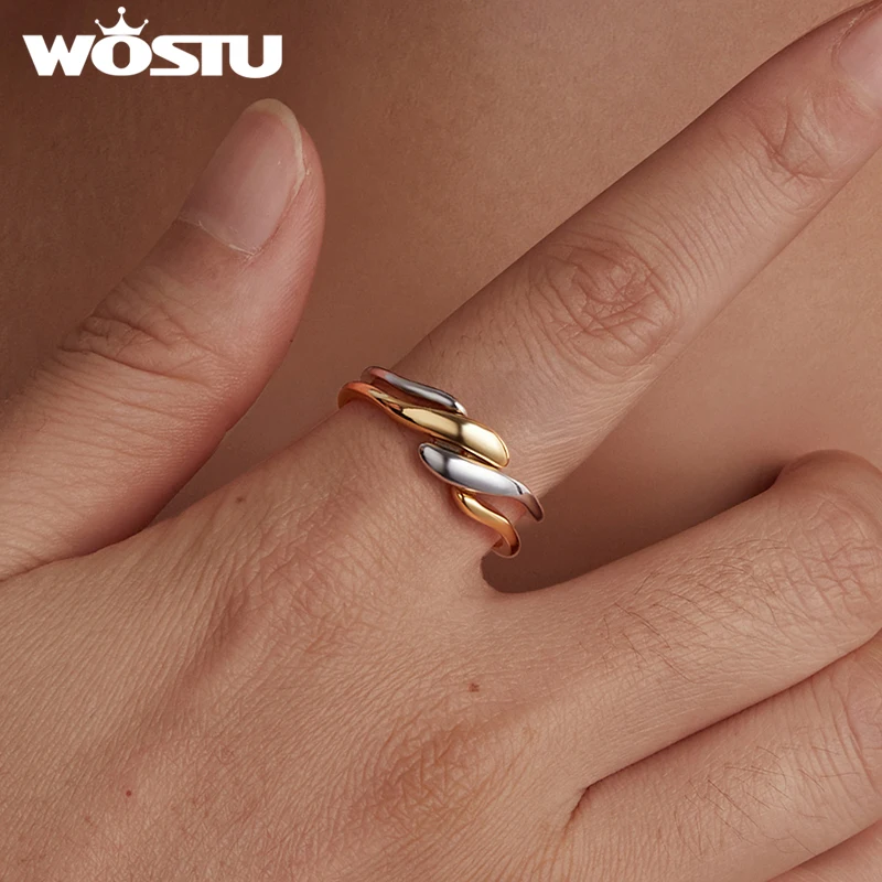 WOSTU кольцо из стерлингового серебра 925 пробы 2 в 1 простые линии золотого