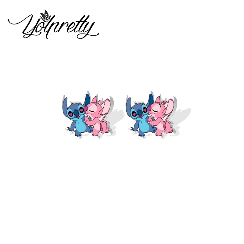 Новое поступление 2024 милые серьги-гвоздики в виде ангела и ститча эпоксидная