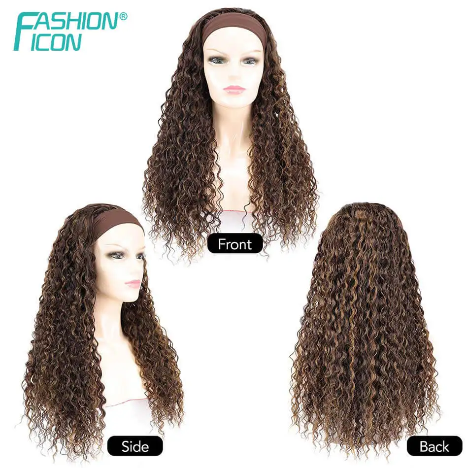 Synthetic Curly Headband Wig Kinky Curly Super Long Ice Wigs Ombre Blonde Organic Loose Deep Wave Wigs Heat Resistant Fiber